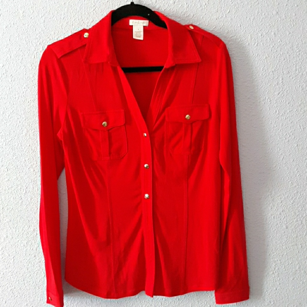 Vintage Apple Red Cache Polyester Button Down